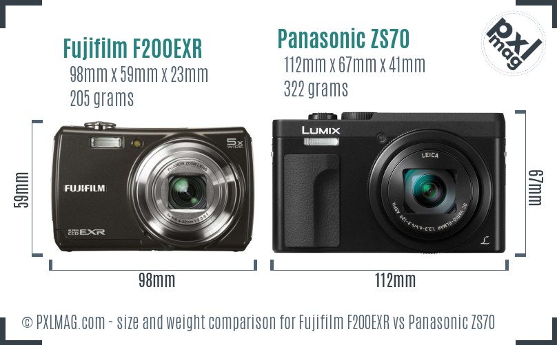 Fujifilm F200EXR vs Panasonic ZS70 size comparison