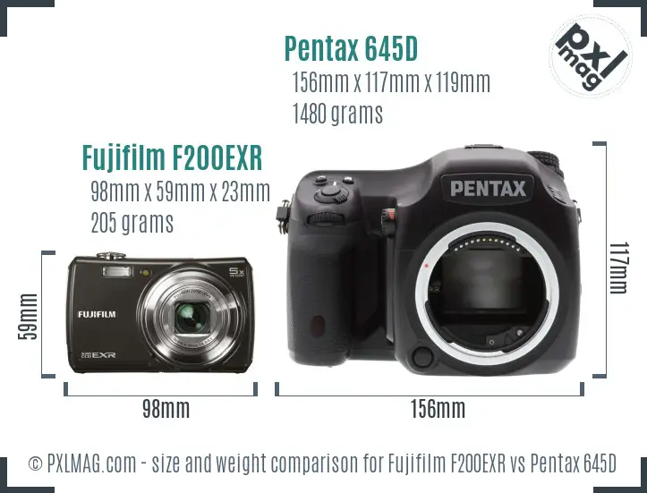 Fujifilm F200EXR vs Pentax 645D size comparison