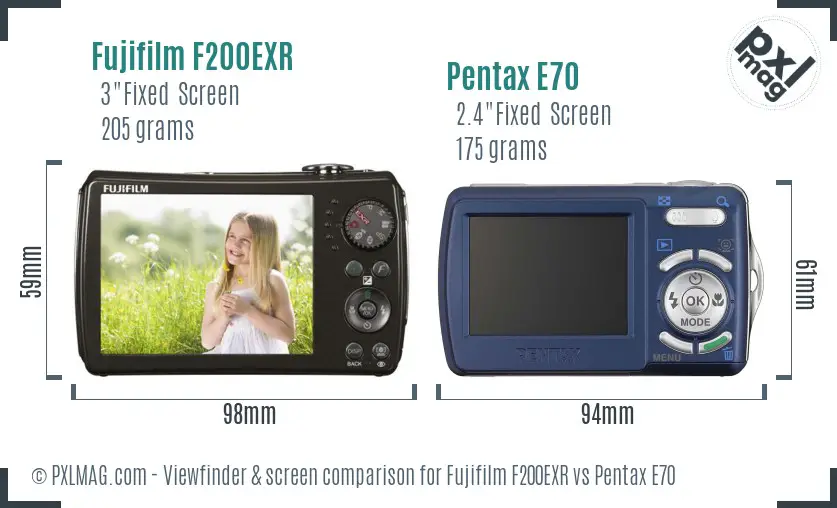 Fujifilm F200EXR vs Pentax E70 Screen and Viewfinder comparison
