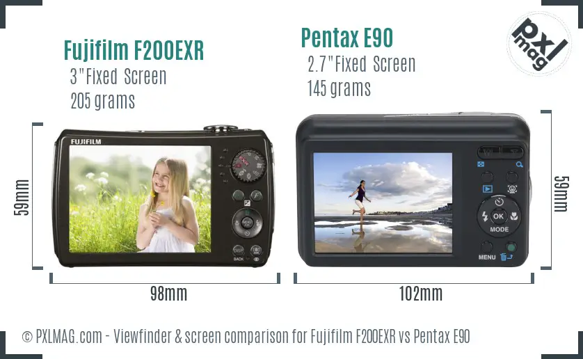 Fujifilm F200EXR vs Pentax E90 Screen and Viewfinder comparison Fujifilm F200EXR vs Pentax E90 Screen and Viewfinder comparison