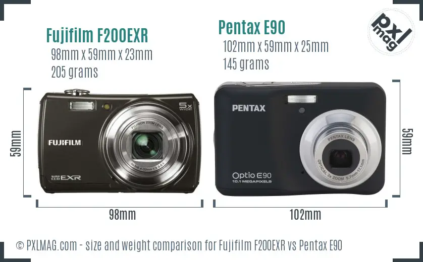 Fujifilm F200EXR vs Pentax E90 size comparison Fujifilm F200EXR vs Pentax E90 size comparison