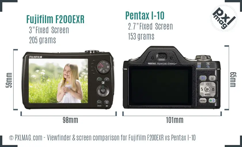 Fujifilm F200EXR vs Pentax I-10 Screen and Viewfinder comparison