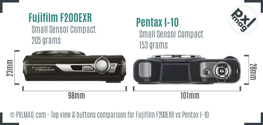 Fujifilm F200EXR vs Pentax I-10 top view buttons comparison