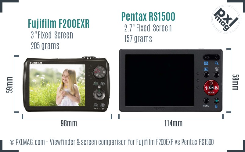Fujifilm F200EXR vs Pentax RS1500 Screen and Viewfinder comparison