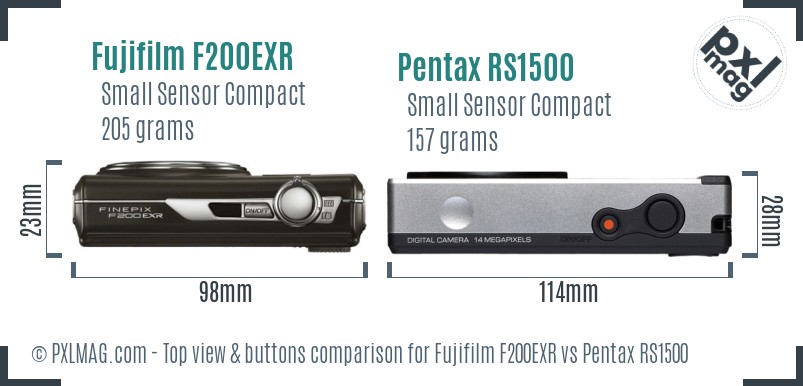 Fujifilm F200EXR vs Pentax RS1500 top view buttons comparison