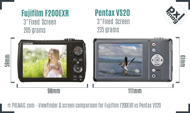 Fujifilm F200EXR vs Pentax VS20 Screen and Viewfinder comparison