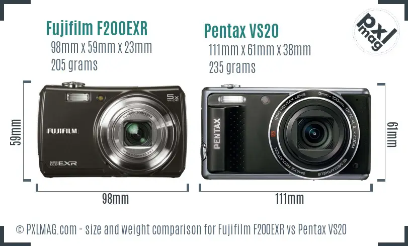 Fujifilm F200EXR vs Pentax VS20 size comparison