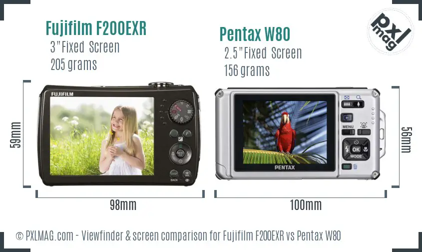 Fujifilm F200EXR vs Pentax W80 Screen and Viewfinder comparison Fujifilm F200EXR vs Pentax W80 Screen and Viewfinder comparison