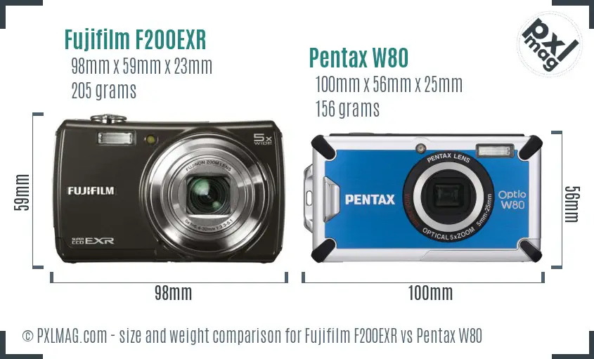 Fujifilm F200EXR vs Pentax W80 size comparison Fujifilm F200EXR vs Pentax W80 size comparison