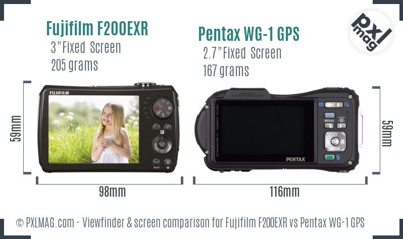 Fujifilm F200EXR vs Pentax WG-1 GPS Screen and Viewfinder comparison
