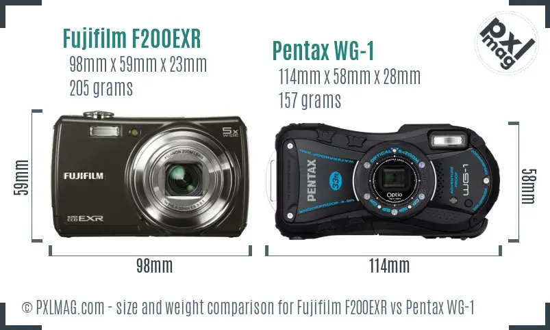 Fujifilm F200EXR vs Pentax WG-1 size comparison