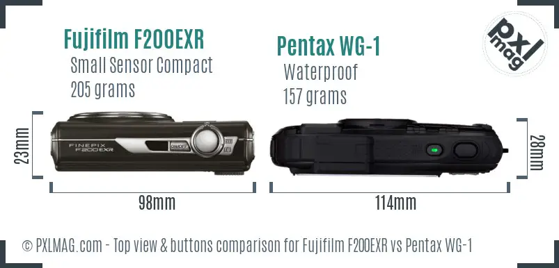 Fujifilm F200EXR vs Pentax WG-1 top view buttons comparison