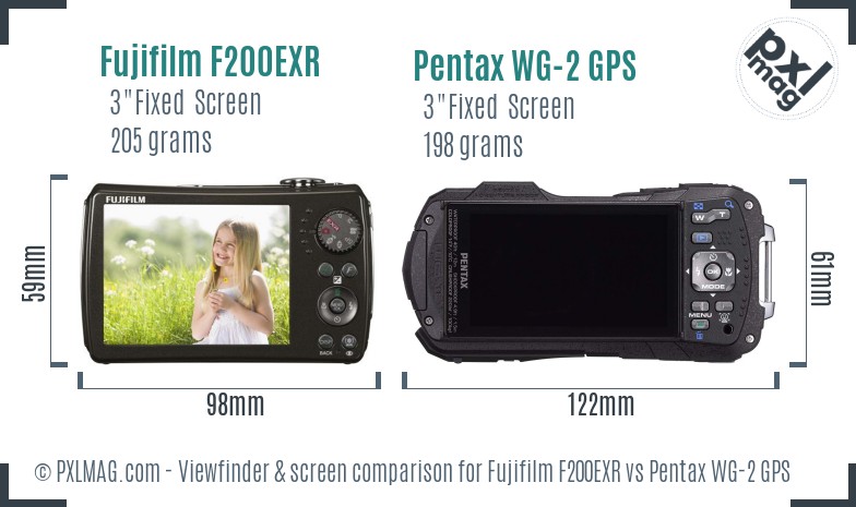 Fujifilm F200EXR vs Pentax WG-2 GPS Screen and Viewfinder comparison