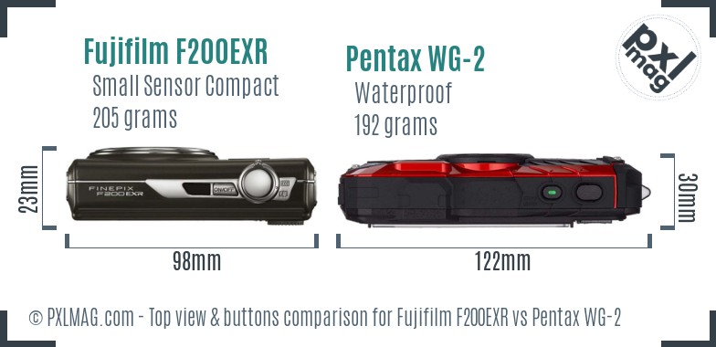 Fujifilm F200EXR vs Pentax WG-2 top view buttons comparison