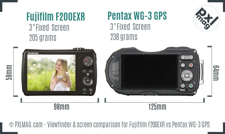 Fujifilm F200EXR vs Pentax WG-3 GPS Screen and Viewfinder comparison