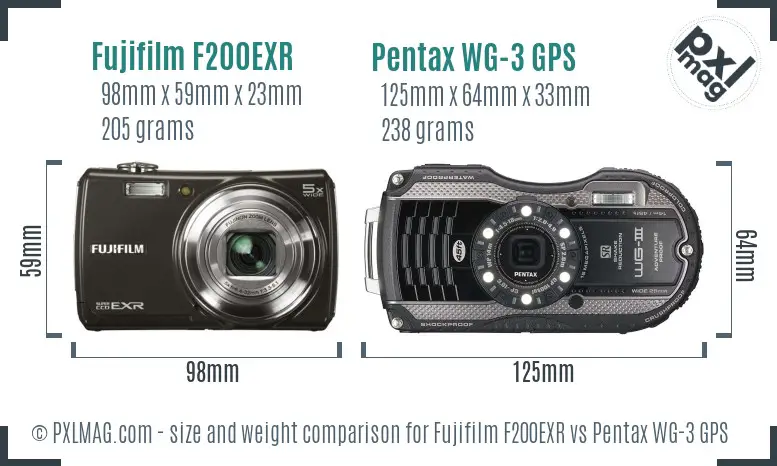 Fujifilm F200EXR vs Pentax WG-3 GPS size comparison