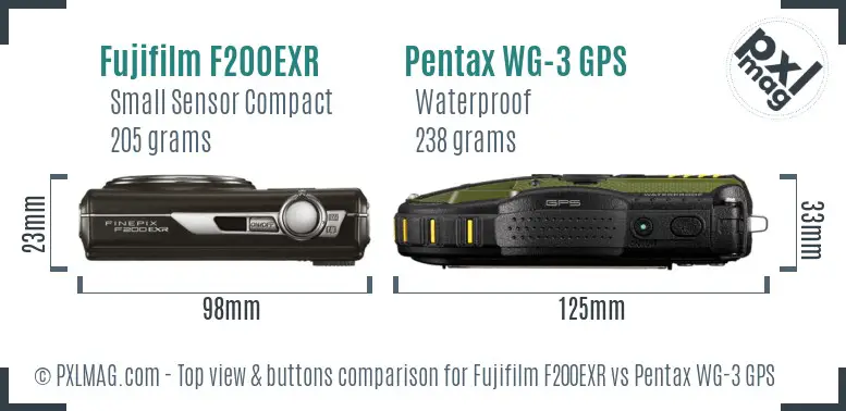 Fujifilm F200EXR vs Pentax WG-3 GPS top view buttons comparison