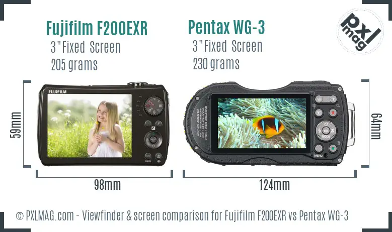 Fujifilm F200EXR vs Pentax WG-3 Screen and Viewfinder comparison