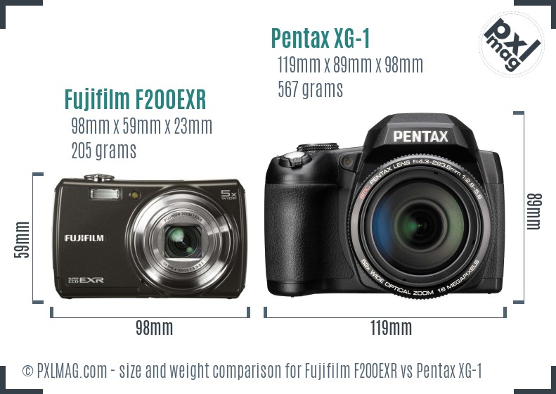 Fujifilm F200EXR vs Pentax XG-1 size comparison Fujifilm F200EXR vs Pentax XG-1 size comparison