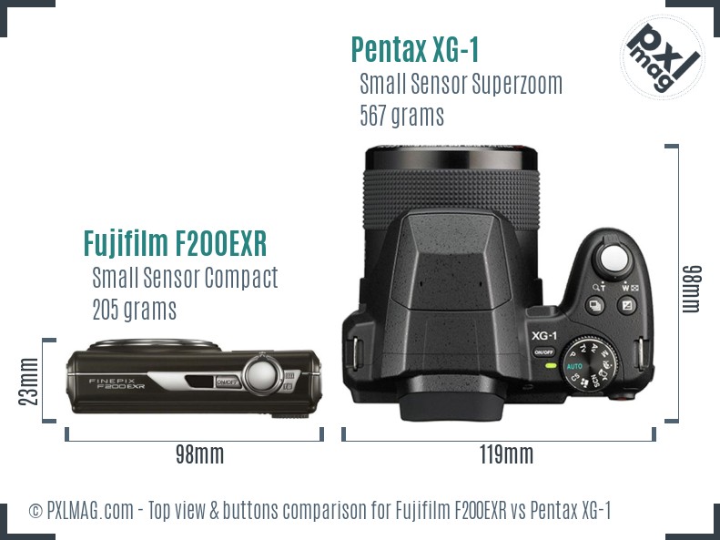 Fujifilm F200EXR vs Pentax XG-1 top view buttons comparison