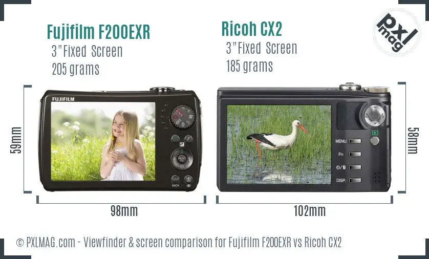 Fujifilm F200EXR vs Ricoh CX2 Screen and Viewfinder comparison