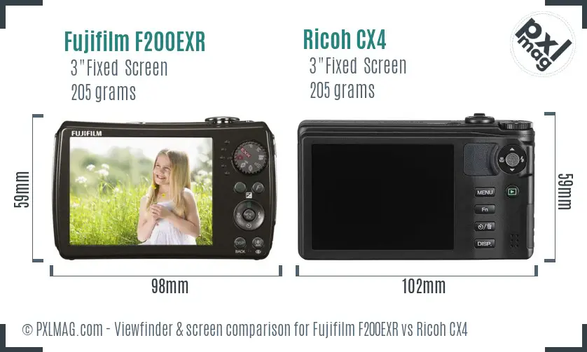 Fujifilm F200EXR vs Ricoh CX4 Screen and Viewfinder comparison