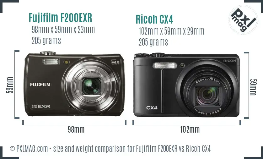 Fujifilm F200EXR vs Ricoh CX4 size comparison