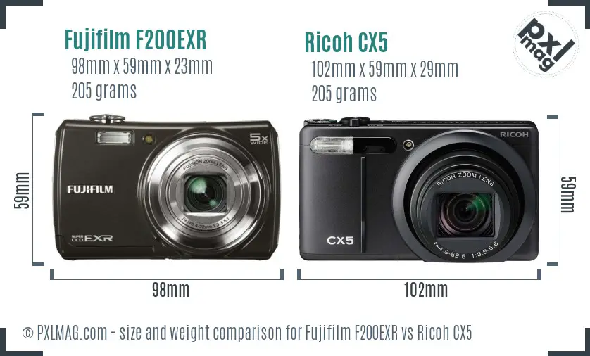 Fujifilm F200EXR vs Ricoh CX5 size comparison Fujifilm F200EXR vs Ricoh CX5 size comparison