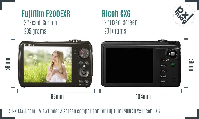 Fujifilm F200EXR vs Ricoh CX6 Screen and Viewfinder comparison