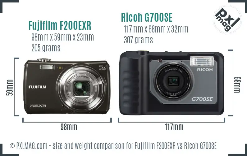 Fujifilm F200EXR vs Ricoh G700SE size comparison Fujifilm F200EXR vs Ricoh G700SE size comparison
