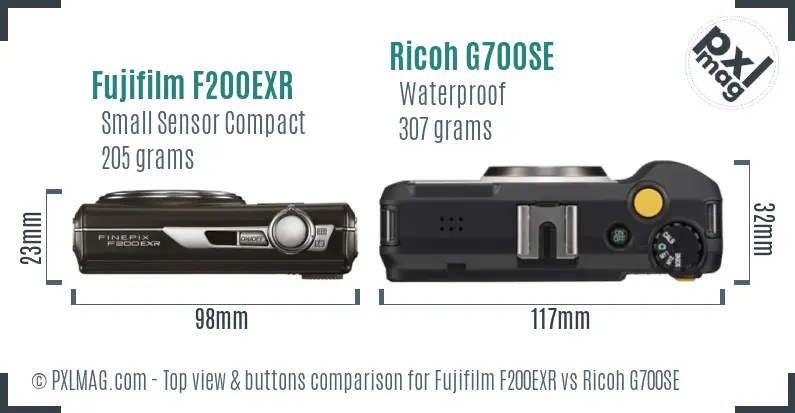 Fujifilm F200EXR vs Ricoh G700SE top view buttons comparison Fujifilm F200EXR vs Ricoh G700SE top view buttons comparison