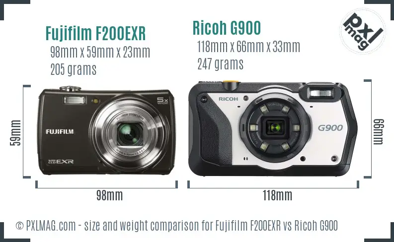 Fujifilm F200EXR vs Ricoh G900 size comparison