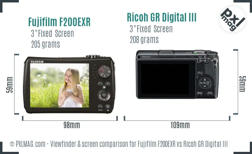 Fujifilm F200EXR vs Ricoh GR Digital III Screen and Viewfinder comparison