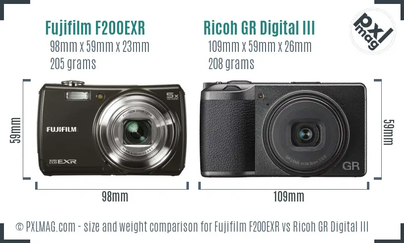 Fujifilm F200EXR vs Ricoh GR Digital III size comparison