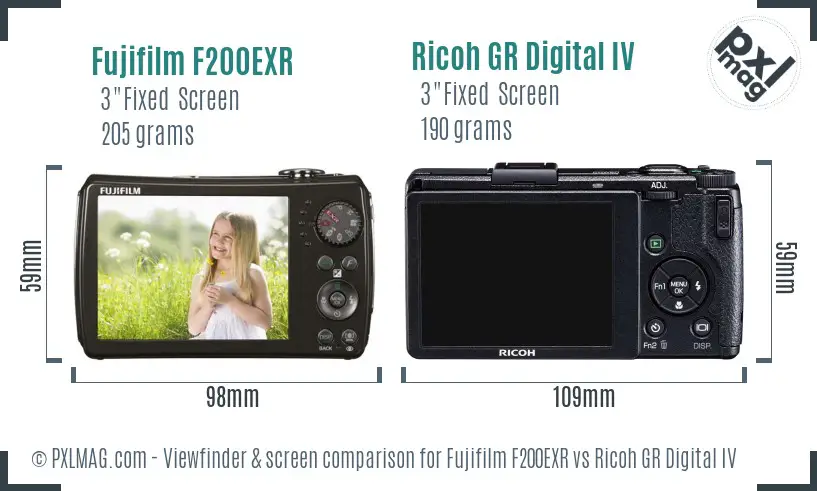 Fujifilm F200EXR vs Ricoh GR Digital IV Screen and Viewfinder comparison