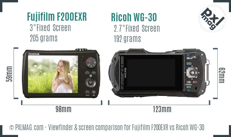 Fujifilm F200EXR vs Ricoh WG-30 Screen and Viewfinder comparison