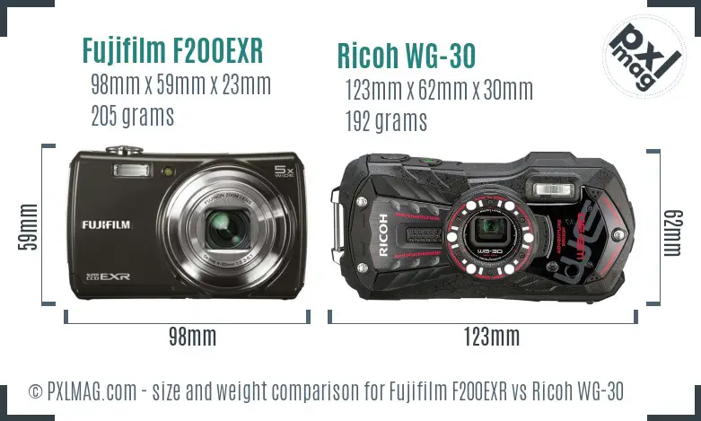 Fujifilm F200EXR vs Ricoh WG-30 size comparison Fujifilm F200EXR vs Ricoh WG-30 size comparison