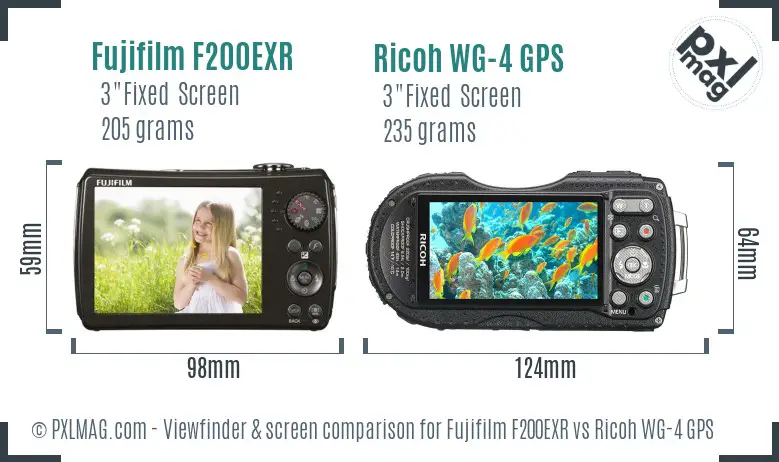 Fujifilm F200EXR vs Ricoh WG-4 GPS Screen and Viewfinder comparison