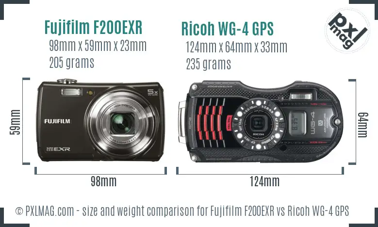Fujifilm F200EXR vs Ricoh WG-4 GPS size comparison