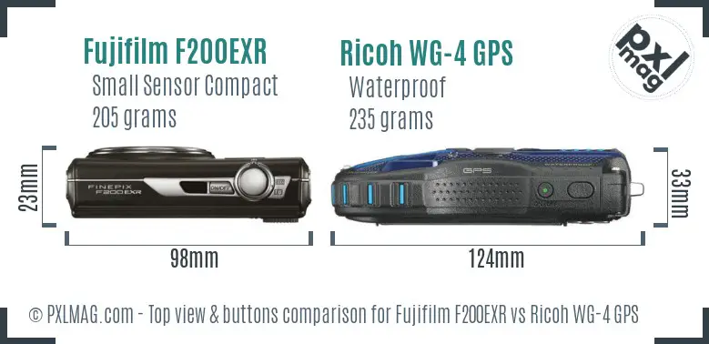 Fujifilm F200EXR vs Ricoh WG-4 GPS top view buttons comparison