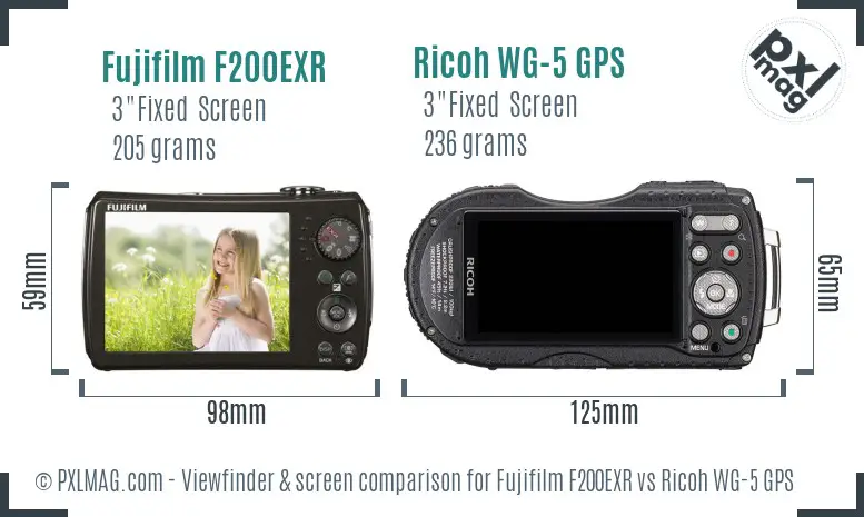 Fujifilm F200EXR vs Ricoh WG-5 GPS Screen and Viewfinder comparison