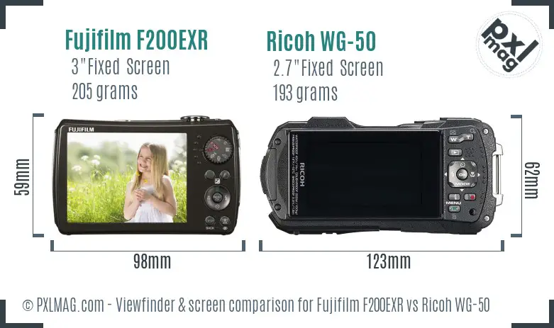 Fujifilm F200EXR vs Ricoh WG-50 Screen and Viewfinder comparison