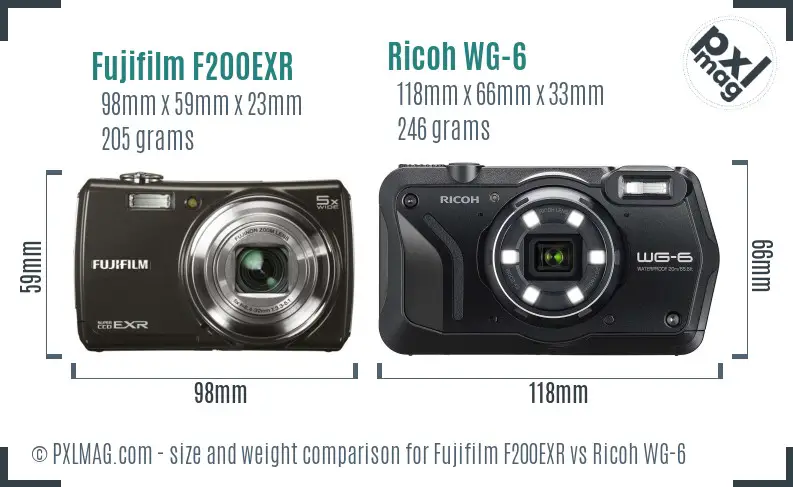 Fujifilm F200EXR vs Ricoh WG-6 size comparison Fujifilm F200EXR vs Ricoh WG-6 size comparison