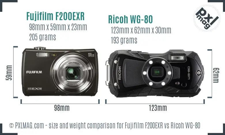 Fujifilm F200EXR vs Ricoh WG-80 size comparison Fujifilm F200EXR vs Ricoh WG-80 size comparison