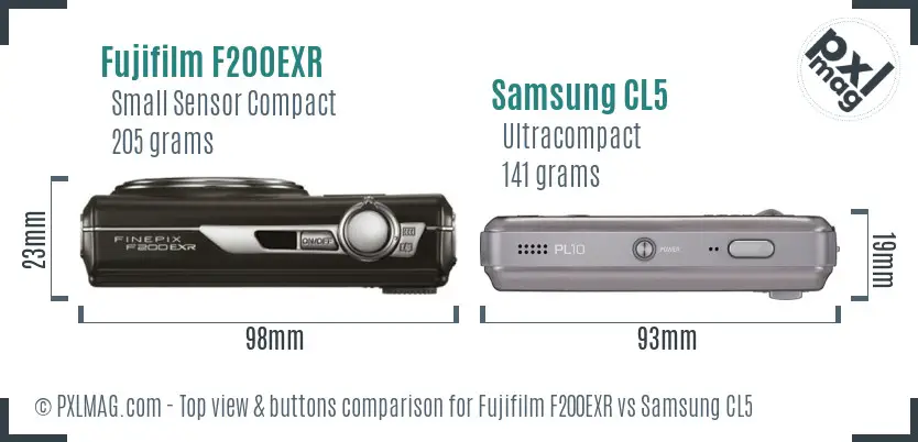 Fujifilm F200EXR vs Samsung CL5 top view buttons comparison