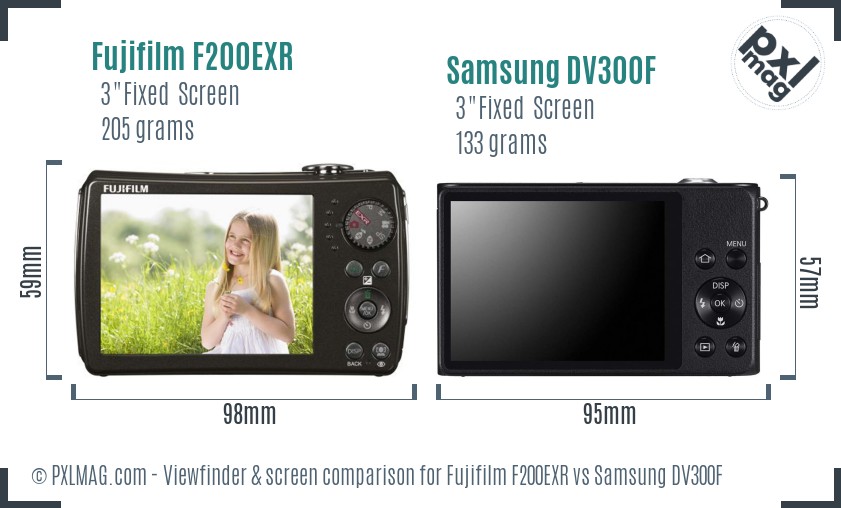 Fujifilm F200EXR vs Samsung DV300F Screen and Viewfinder comparison