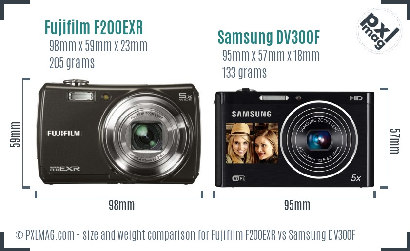 Fujifilm F200EXR vs Samsung DV300F size comparison