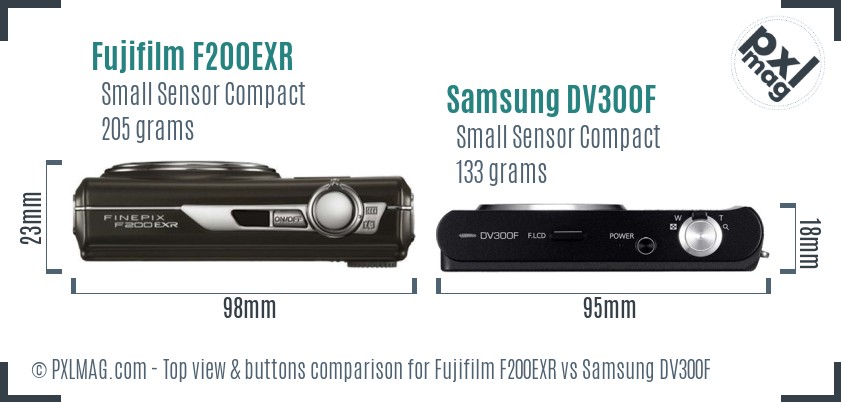 Fujifilm F200EXR vs Samsung DV300F top view buttons comparison