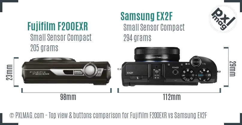Fujifilm F200EXR vs Samsung EX2F top view buttons comparison