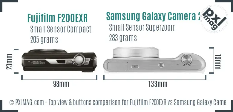 Fujifilm F200EXR vs Samsung Galaxy Camera 2 top view buttons comparison Fujifilm F200EXR vs Samsung Galaxy Camera 2 top view buttons comparison
